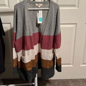 Pinque two pocket color bock cardigan